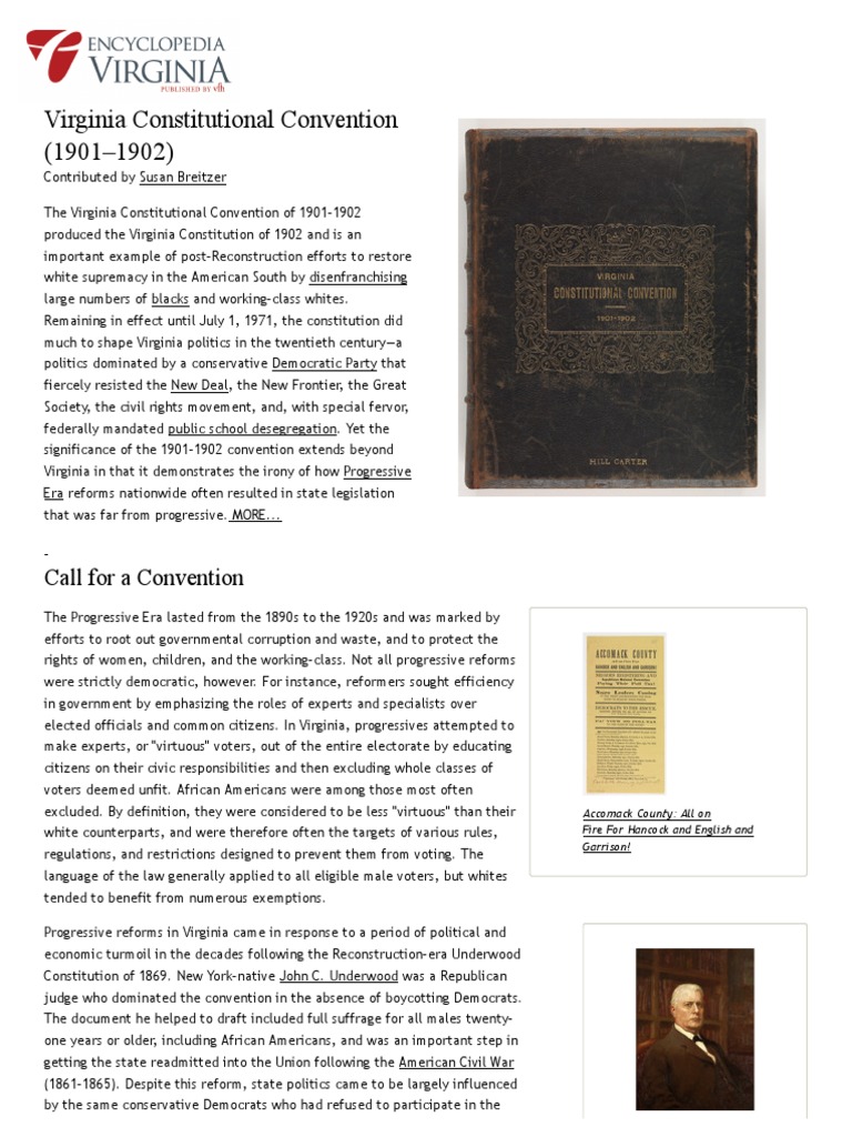 Constitutional Convention, Virginia (1901-1902) | PDF ...