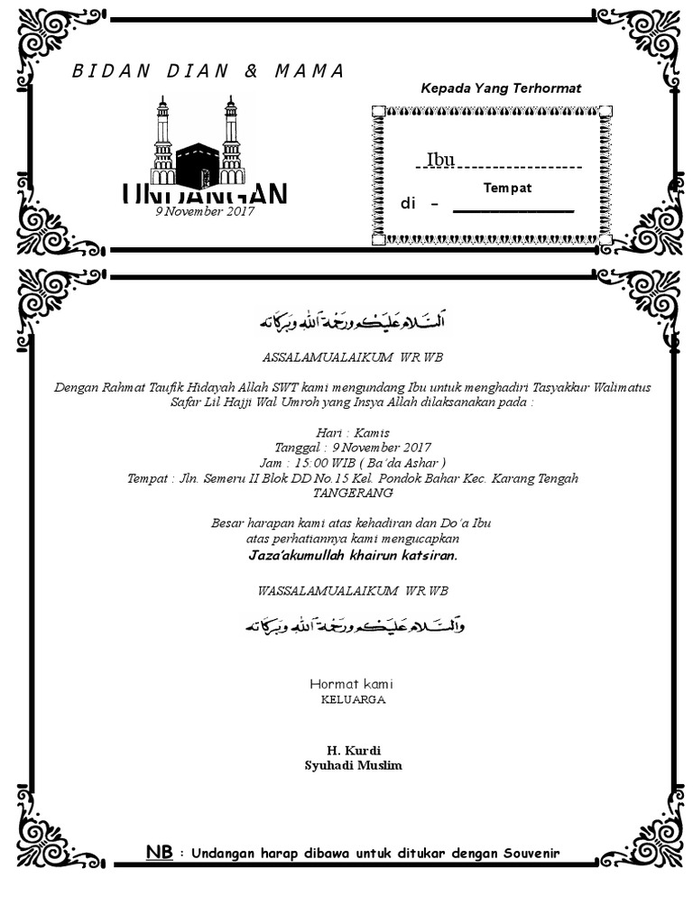 Hasil Gambar Untuk Undangan Keberangkatan Haji Doc