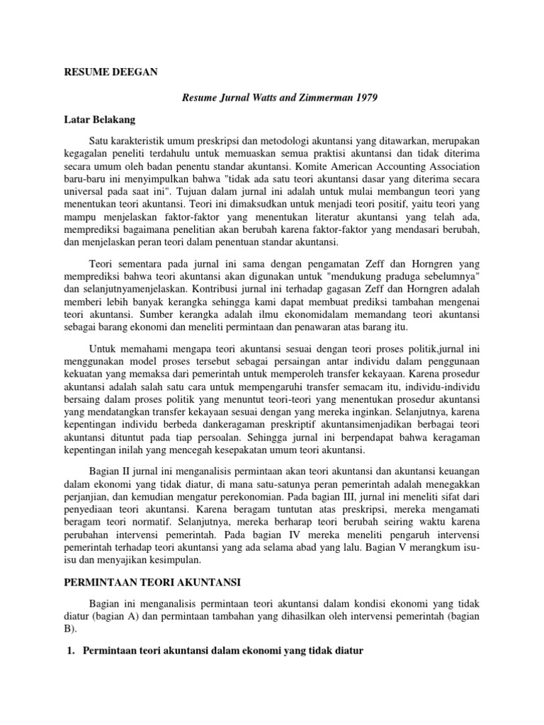 Resume Jurnal Watts And Zimmerman Pdf