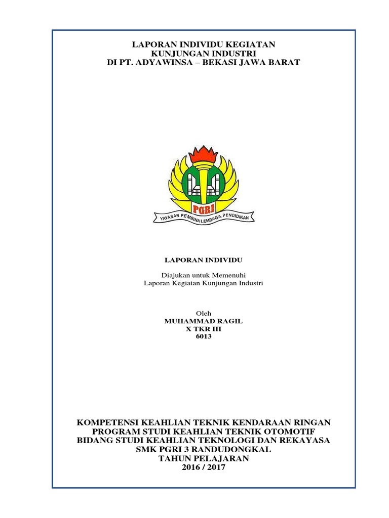 Contoh Sampul Laporan Kunjungan Industri