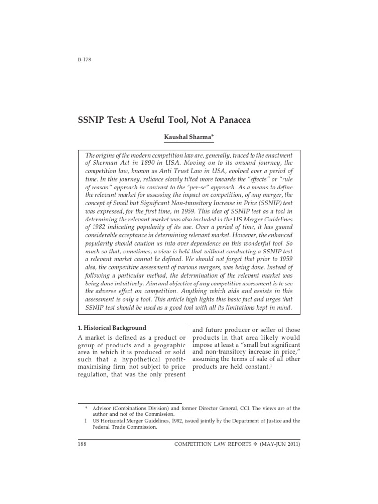 S Snip Test KK Sharma 260711 PDF Economics Of Regulation Market (Economics)