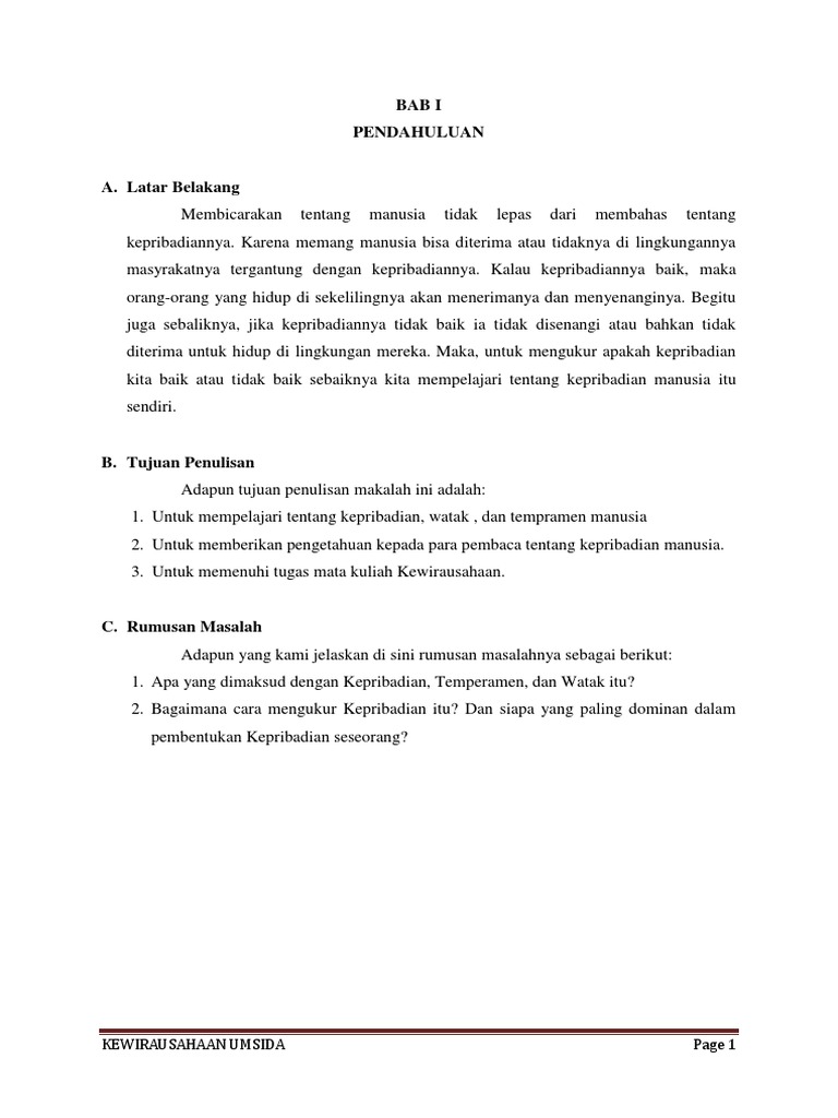 Makalah Kewirausahaan Tempramen Watak Dan Karakteristik Umsida