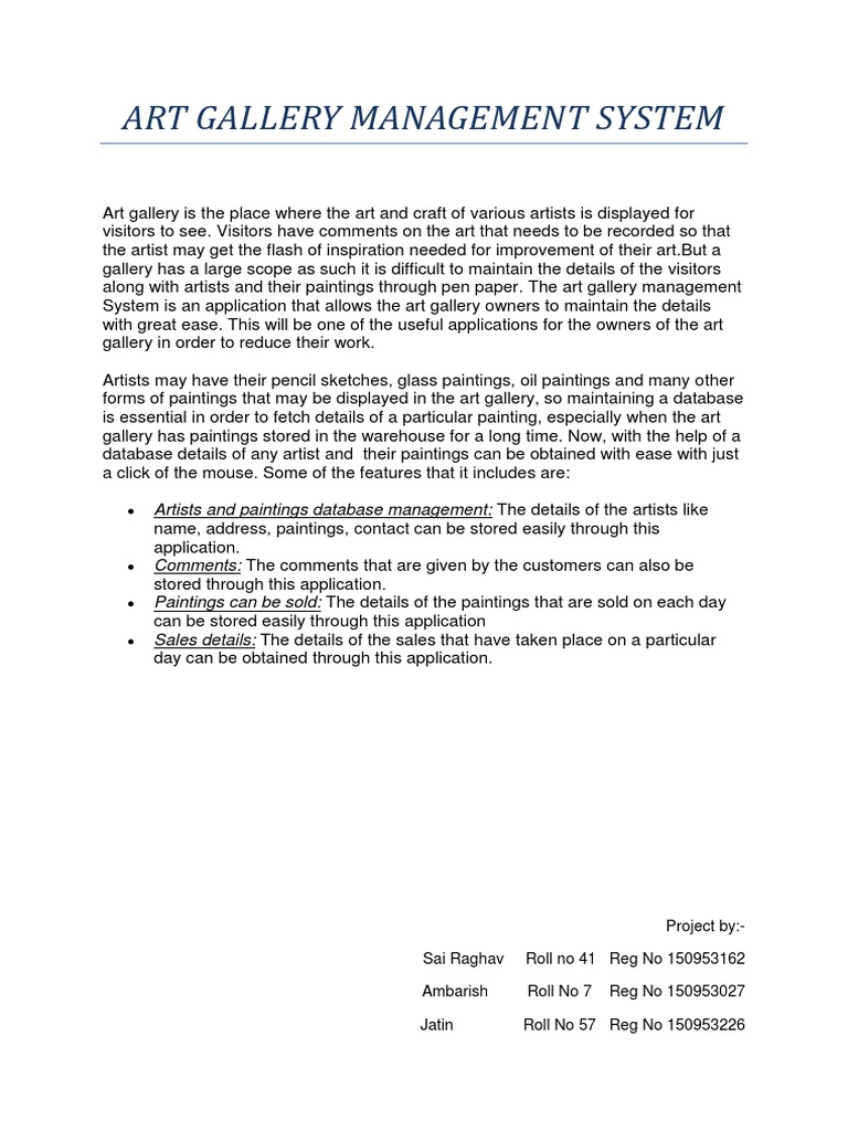 Art Gallery Management System Computing Technology