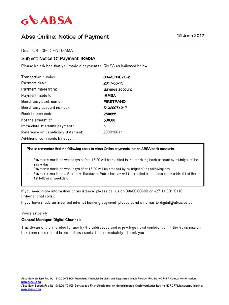 Proof of payment pdf