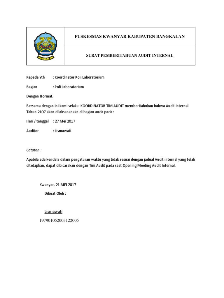 Contoh Surat Penemuan Audit