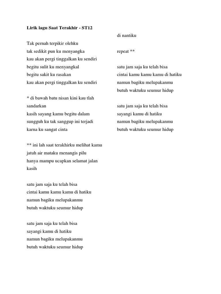 Teks Lagu St 12 Saat Terakhir - Terkait Teks