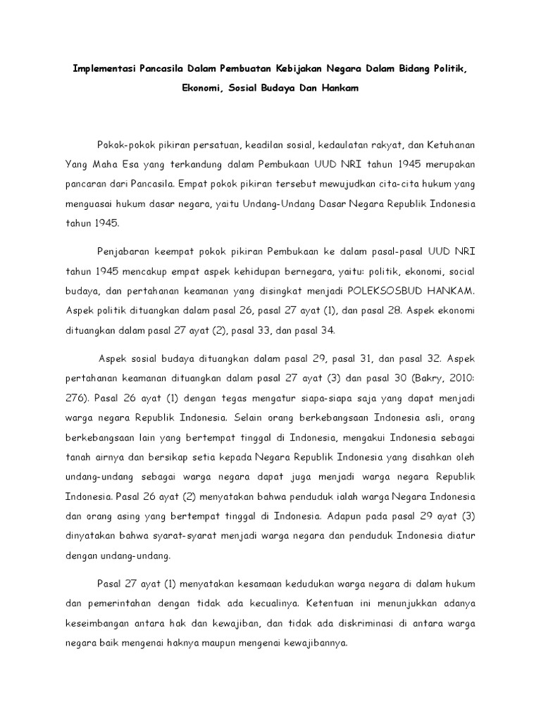Implementasi Pancasila Dalam Pembuatan Kebijakan Negara