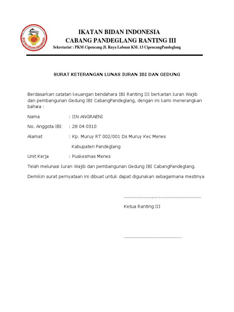 Lunas Iuran Ibi