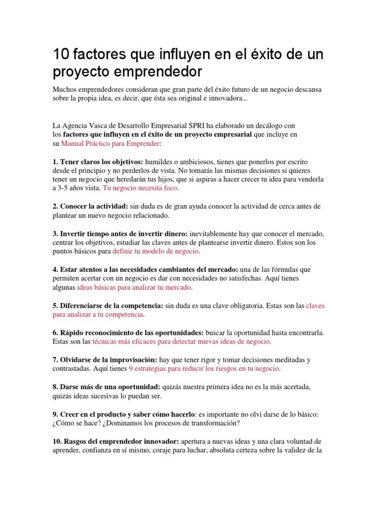 Factores Clave para el Éxito Emprendedor | PDF | Distribución ...