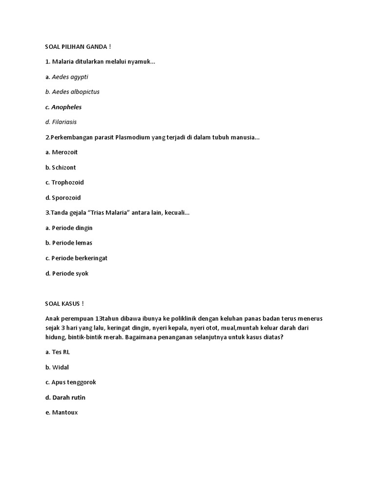 Contoh Soal Kasus Malaria – Dikdasmen