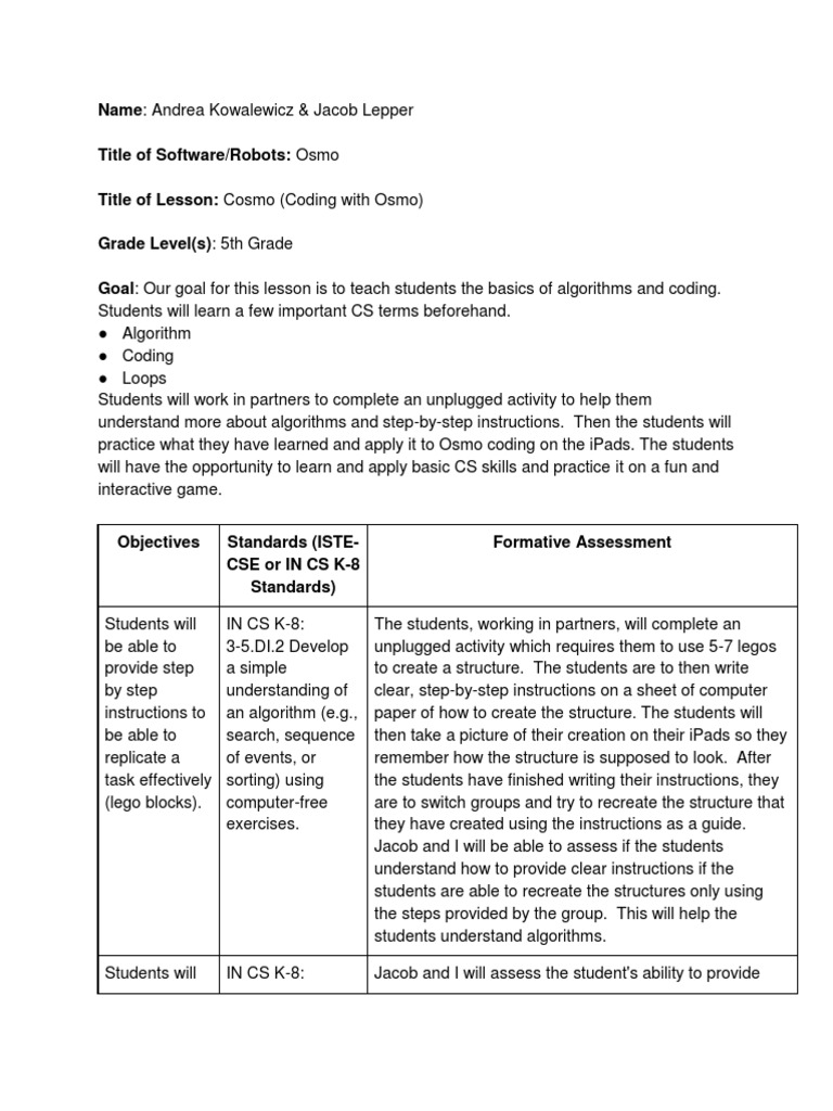 W310 Robotics Lesson Plan PDF Algorithms Computer Programming