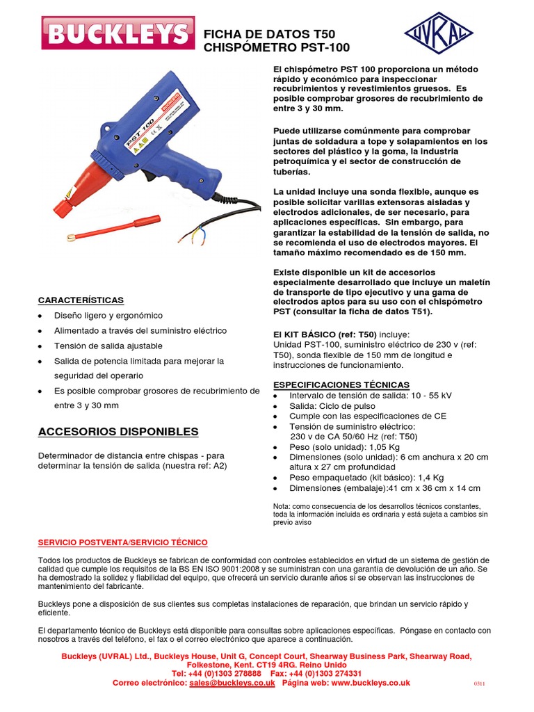 Hoja Tecnica Spark Test Marca Buckleys Uvral Chispometro Descargar