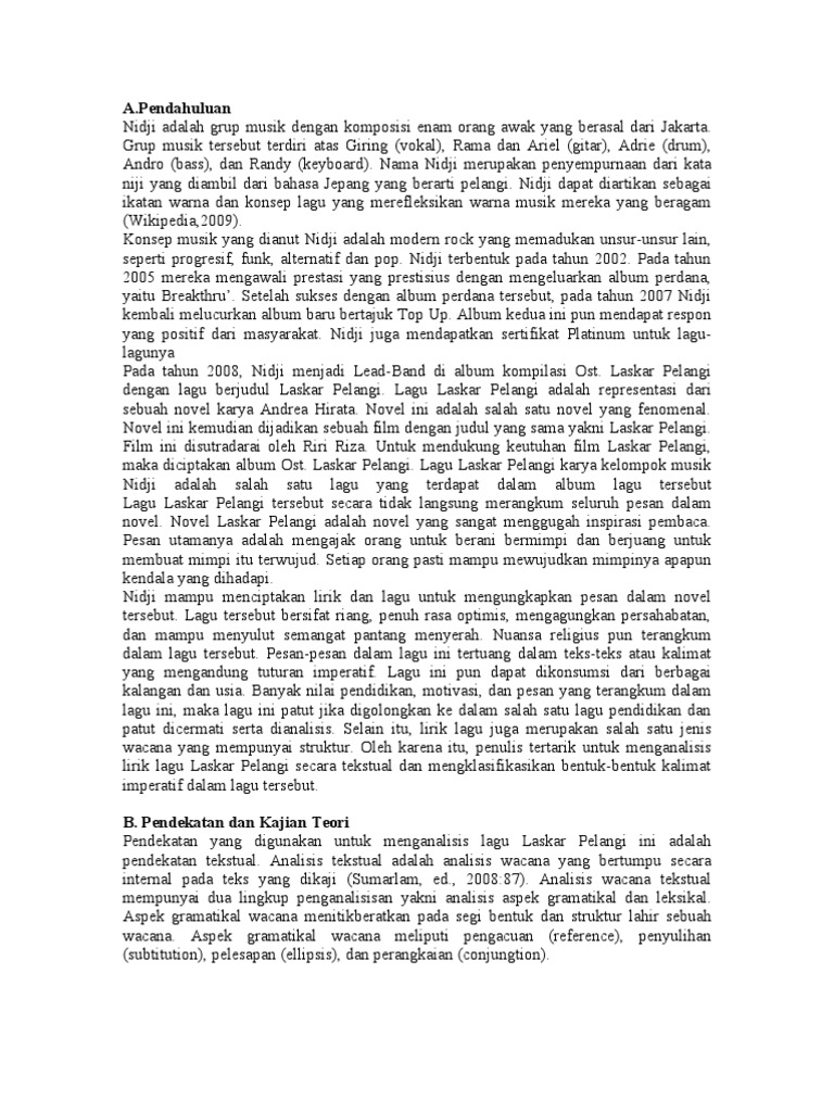 Contoh Teks Ulasan Lagu Laskar Pelangi Kumpulan Teks