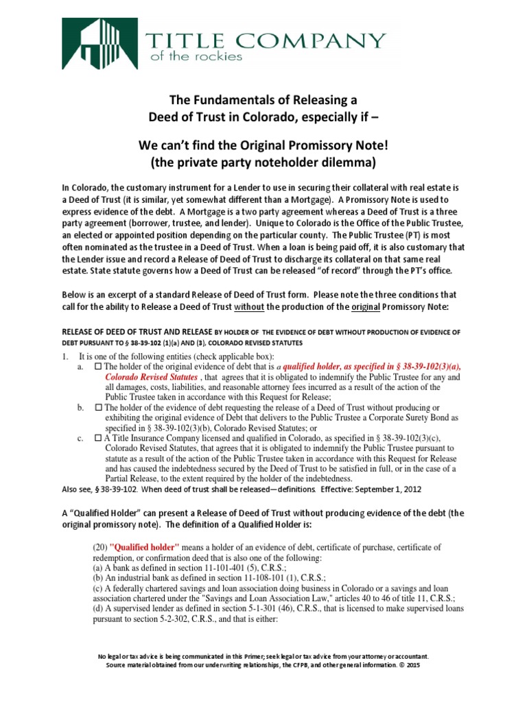 Lost Instrument Bond Requirements Releasing A Colorado Dot For A Lost