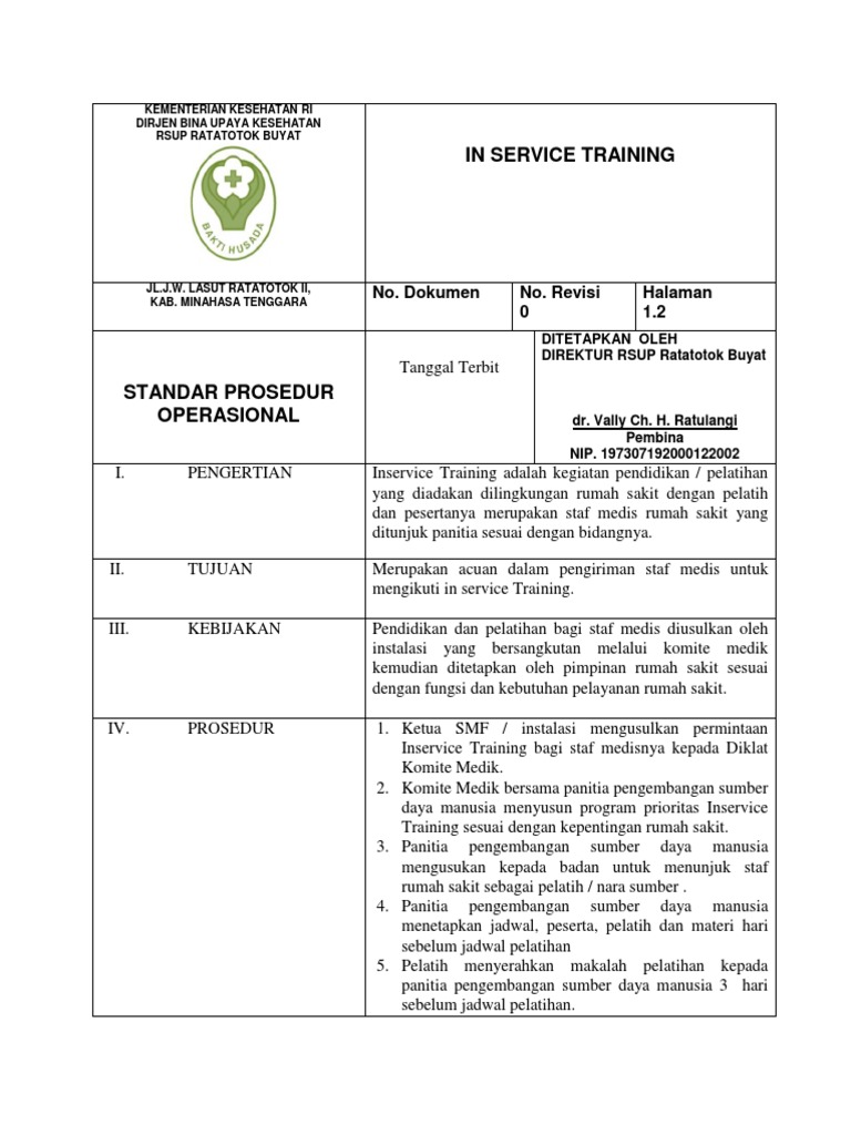 Prosedur Inservice Training RSUP Ratatotok | PDF | Komputer
