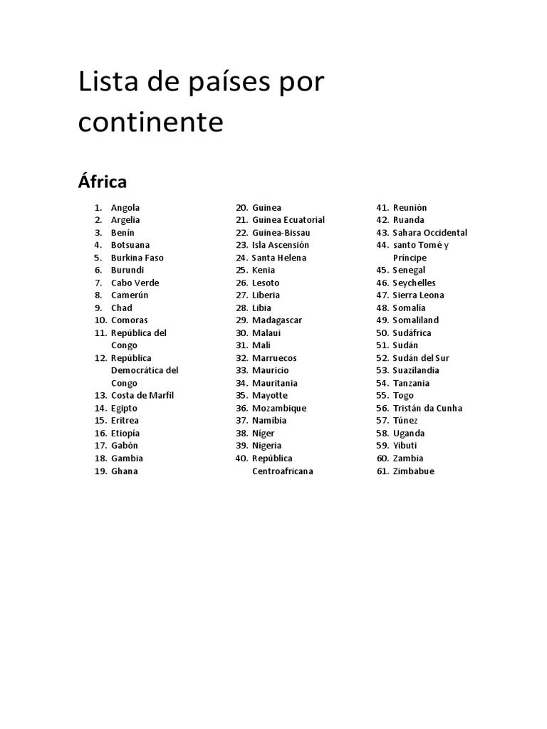 Lista de Países Por Continente