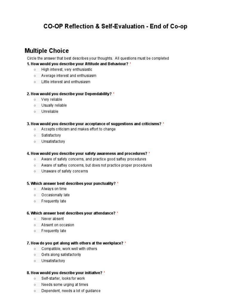 Co-op Reflection and Evaluation Guide | PDF | Career & Growth