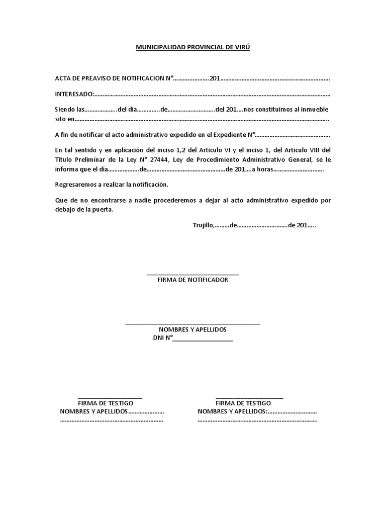 Acta de Preaviso de Notificacion N | PDF