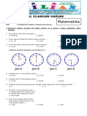 Soal Matematika Kelas 2 Sd Bab 4 Pengkuran Waktu Panjang Dan