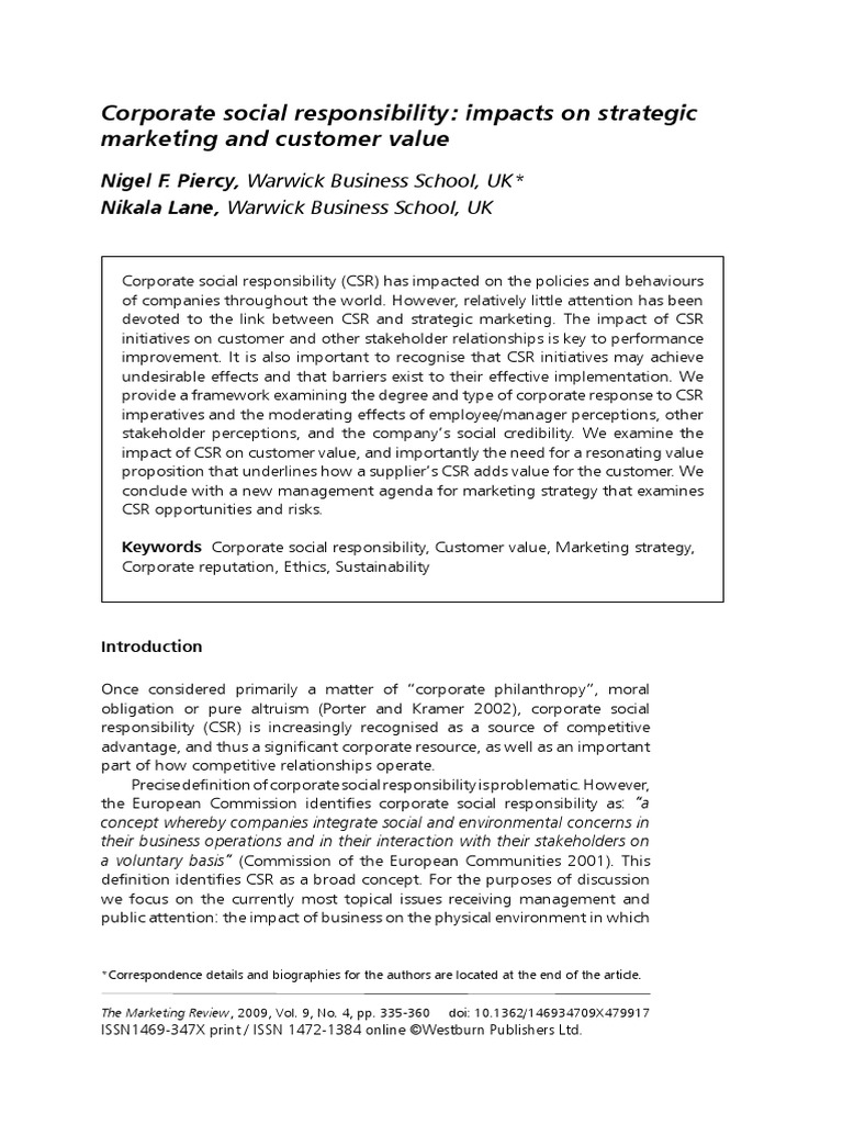 CSR and Value | PDF | Corporate Social Responsibility | Marketing Strategy
