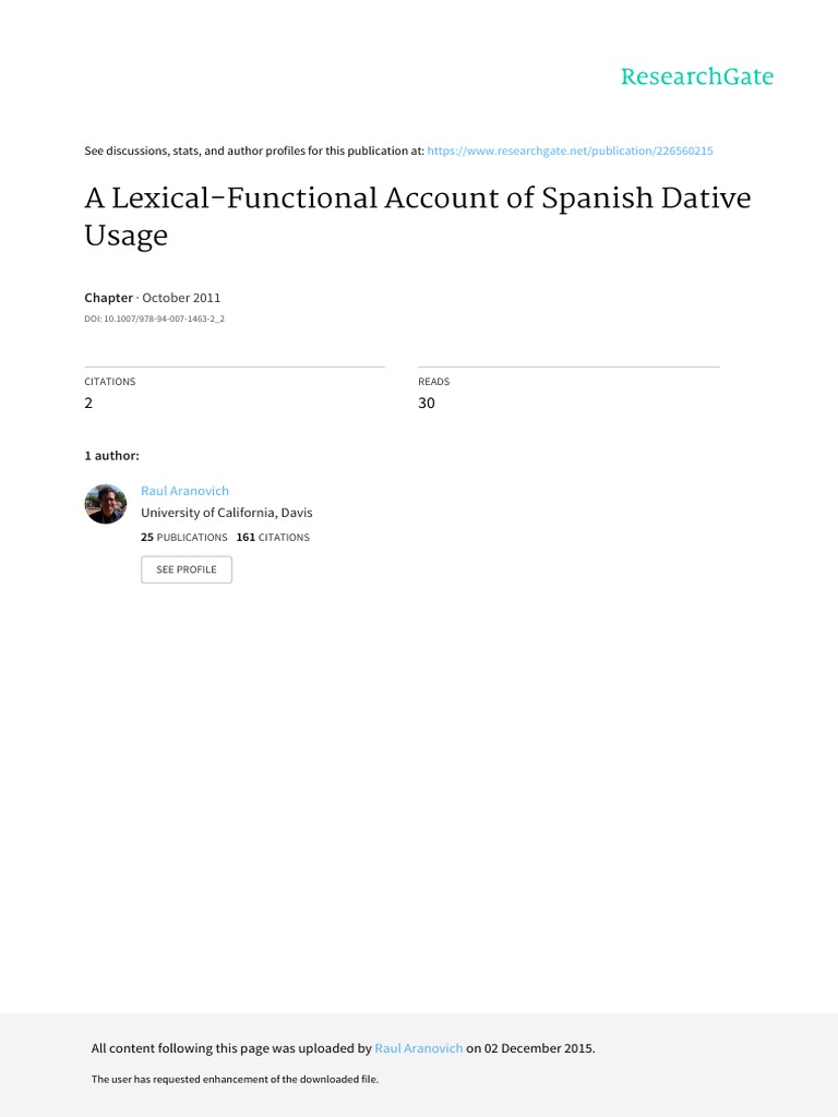 LexicalFunctional Usage of Dative Spanish PDF Object (Grammar) Lexical Semantics