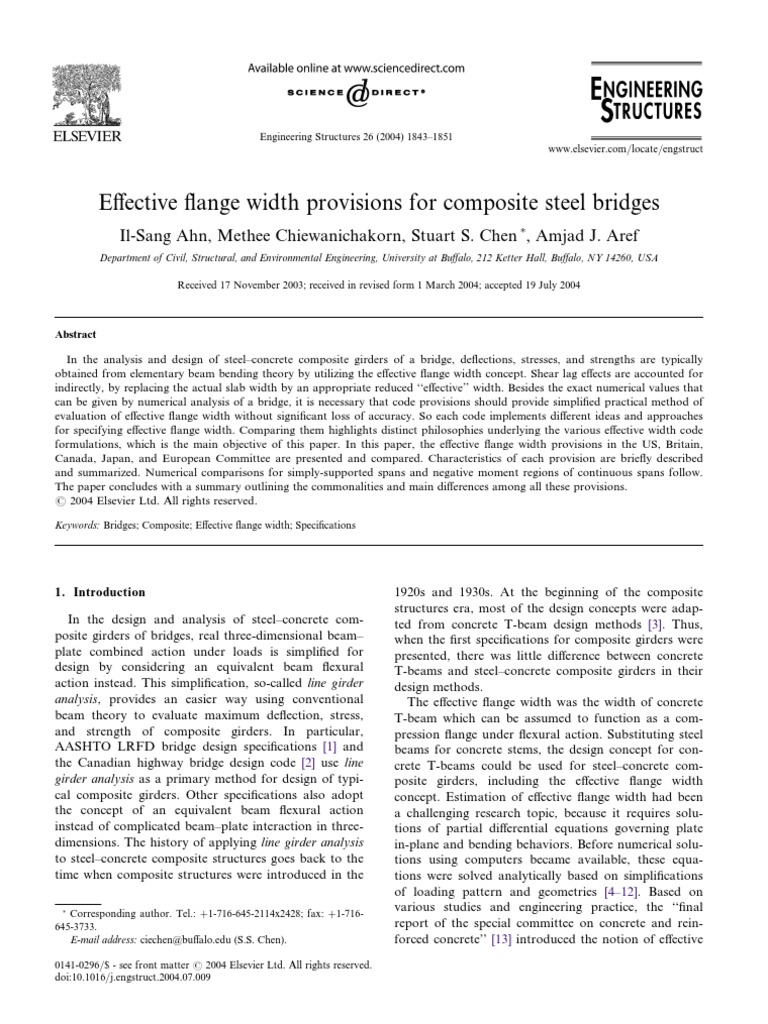 Eﬀective Flange Width in Composite Bridges | PDF | Bending | Beam ...
