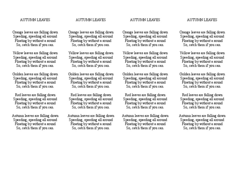 Autumn Leaves Song PDF Seasons Autumn