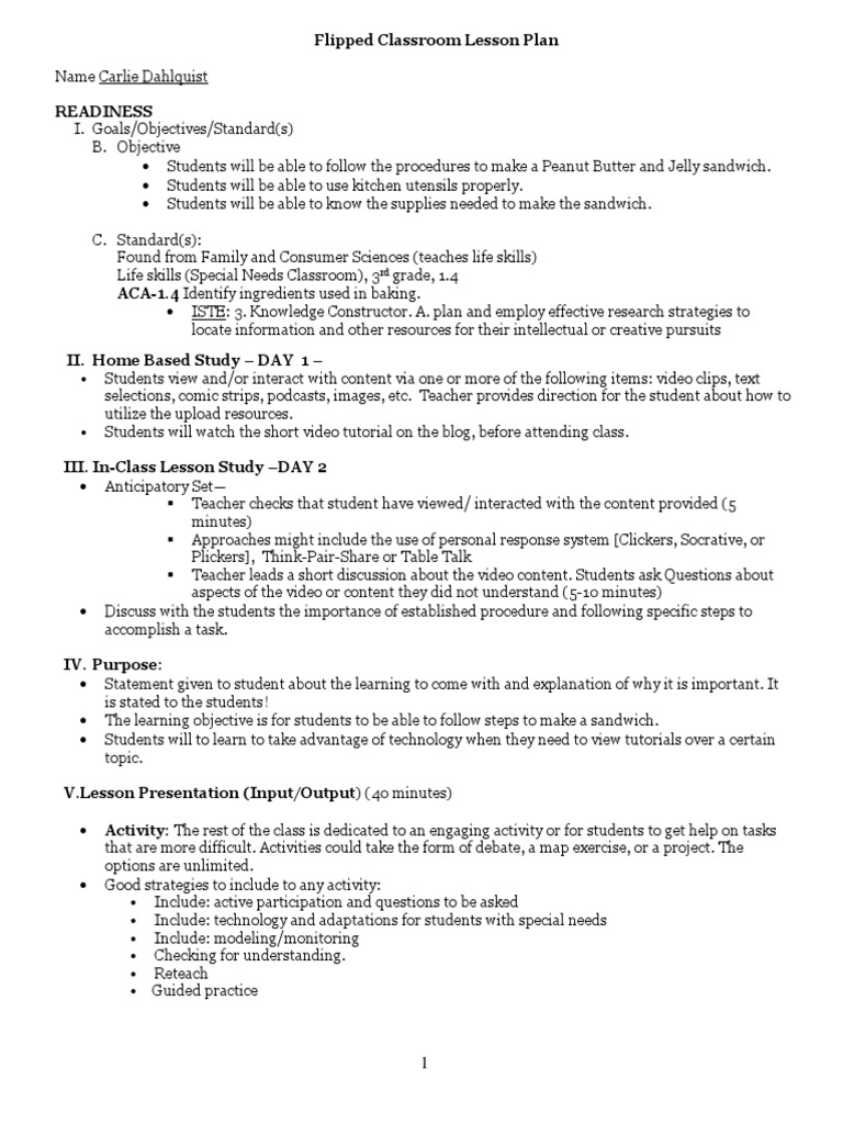 Edu 200 Flipped Classroom Lesson Plan Template | PDF | Lesson Plan ...