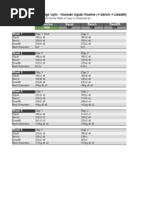 Russian Squat Routine 6weeks Deadlift Program PDF Physical