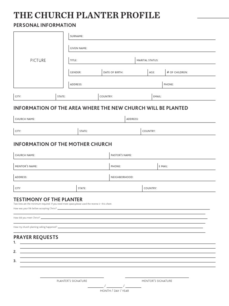 Church Planter Profile Template | PDF