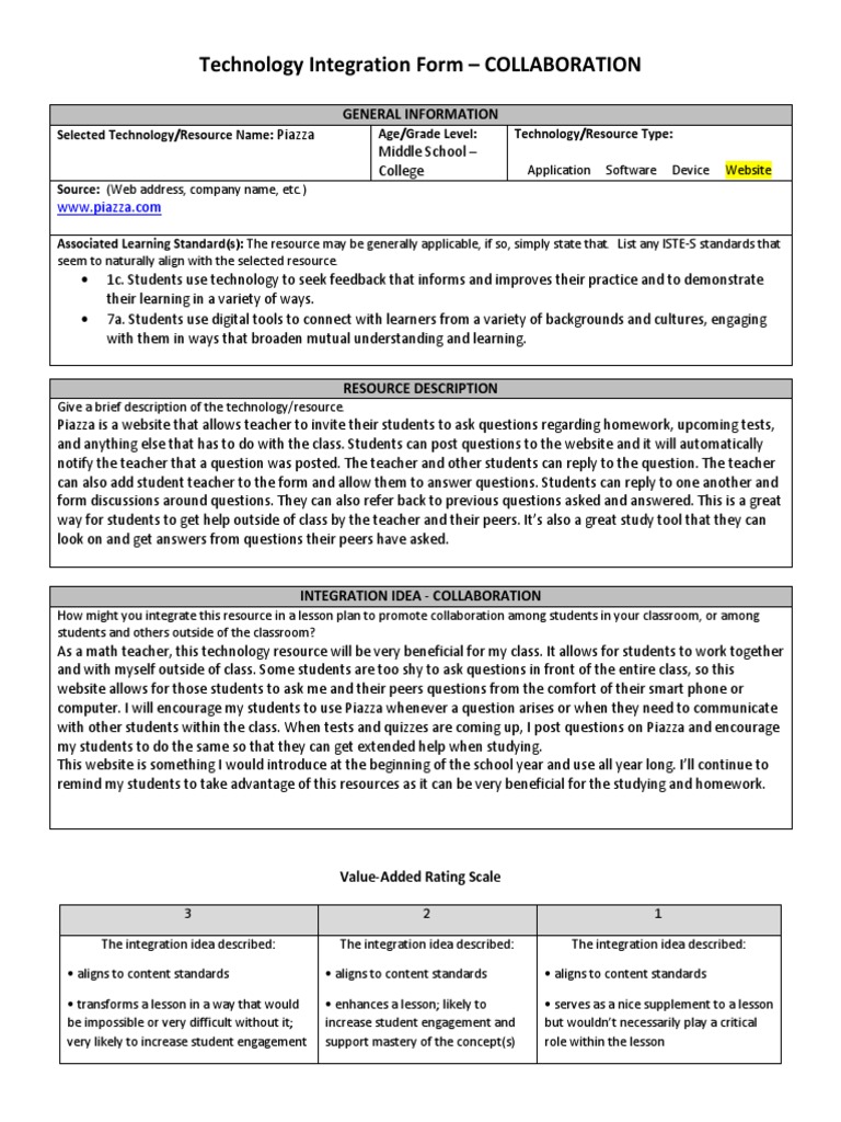 Technology Integration Template-Collaboration | PDF | Learning | Teaching