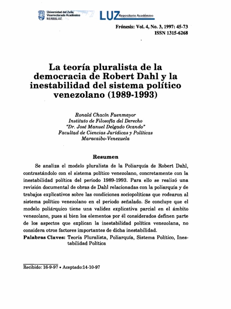 Teoria pluralista de la democracia de robert dahl