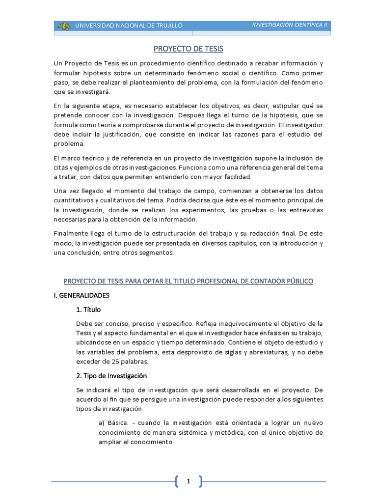 Guía para Proyecto de Tesis en Contabilidad | PDF | Hipótesis | Método ...