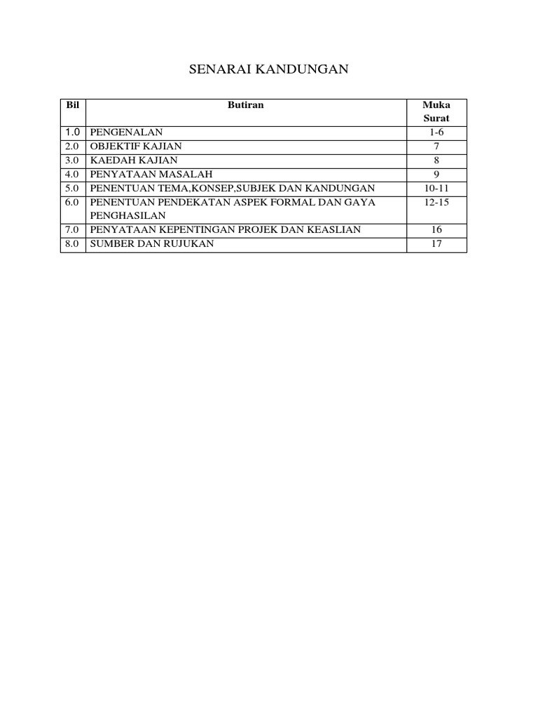 Senarai Kandungan Kajian Tindakan Seni Pdf