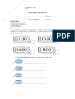 Evaluación matemática sobre horas, calendario y problemas