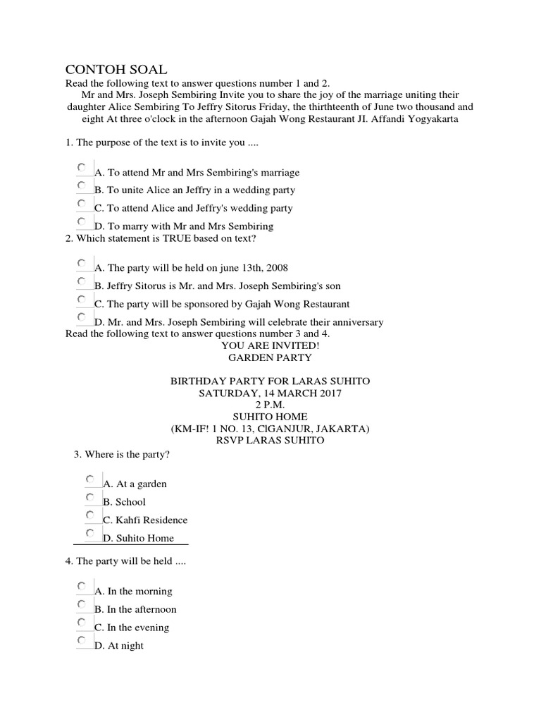 Contoh Soal Invitation
