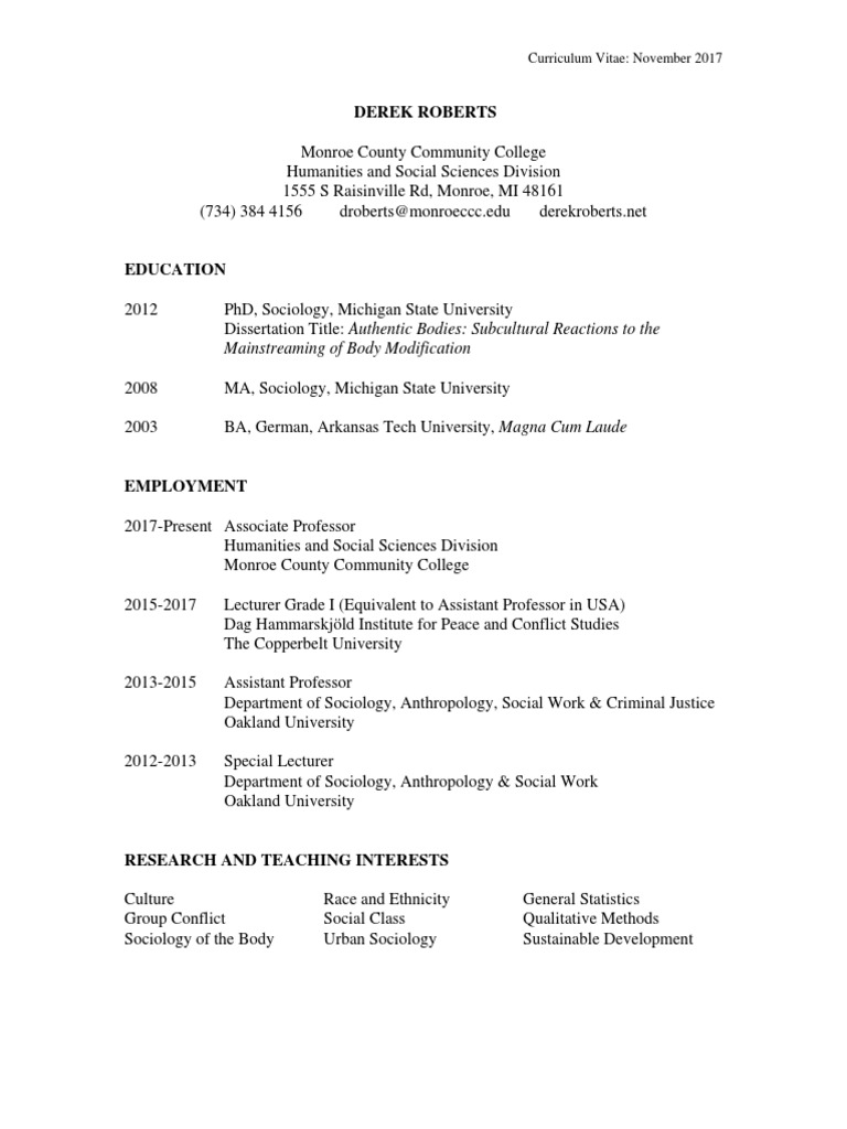 Academic CV for Sociology Expert | PDF | Social Science | Sociology