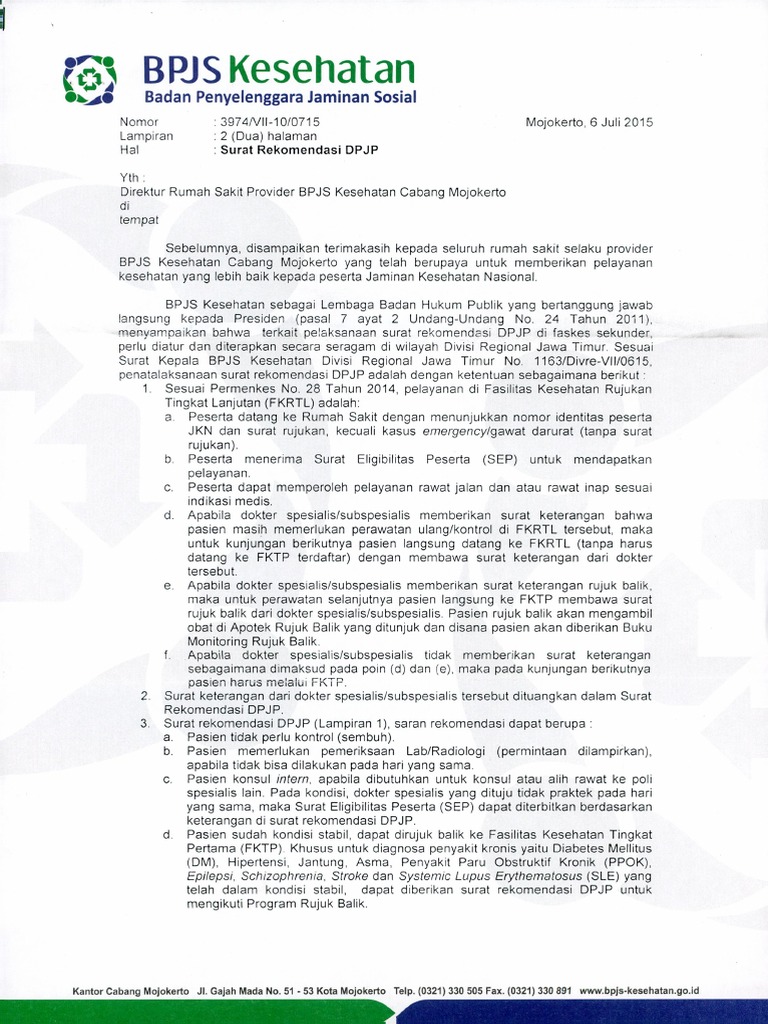 Surat Rekomendasi Dpjp