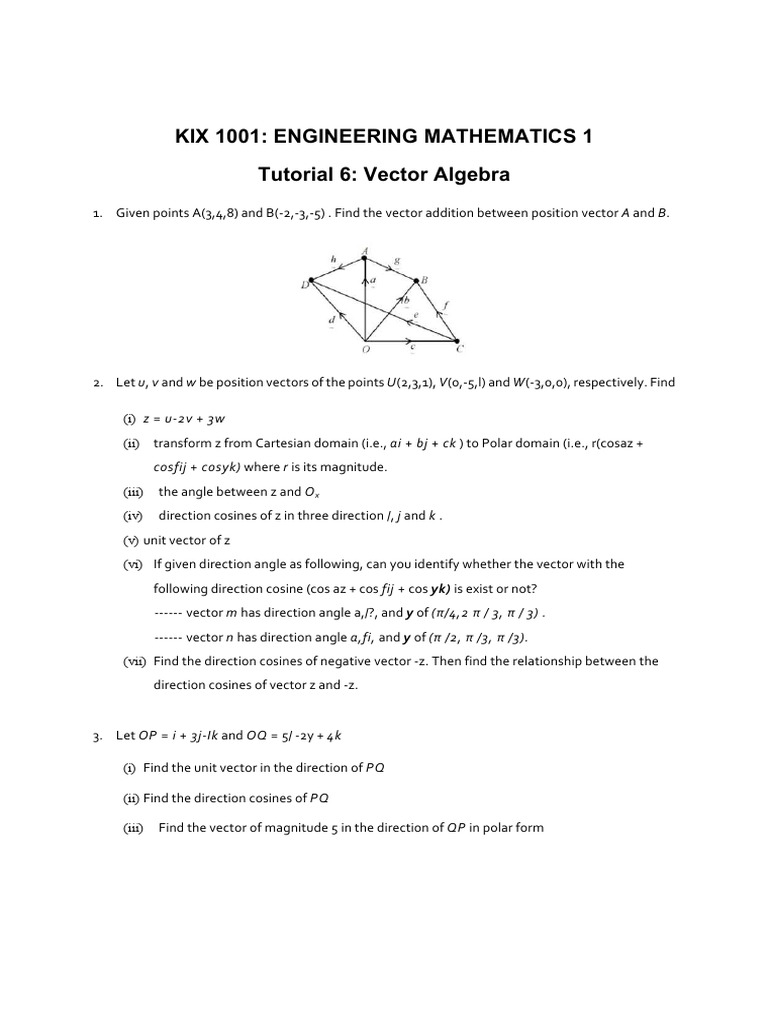 Engineering Math: Vector Algebra | PDF | Euclidean Vector ...