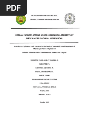 Research Korean Fandom Among Senior High Students at Meycauayan National High School