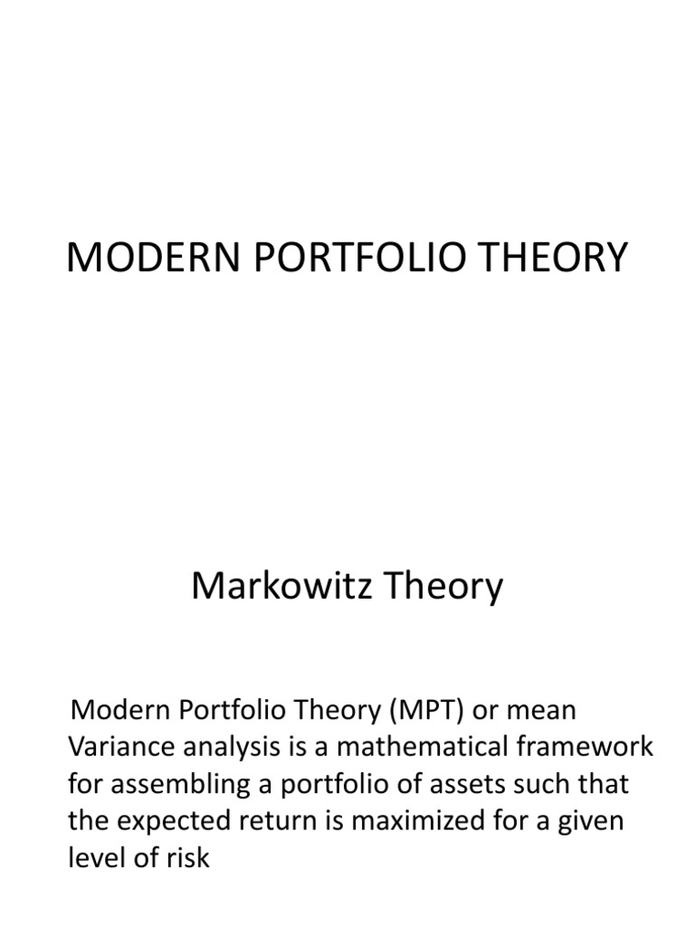 Modern Portfolio Theory Ch 2 Diversification (Finance) Modern