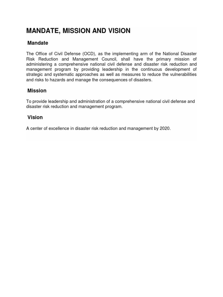 Mandate, Mission and Vision | PDF