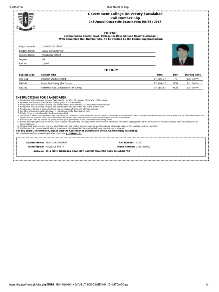 Roll Number Slip PDF Computing Computing And Information Technology