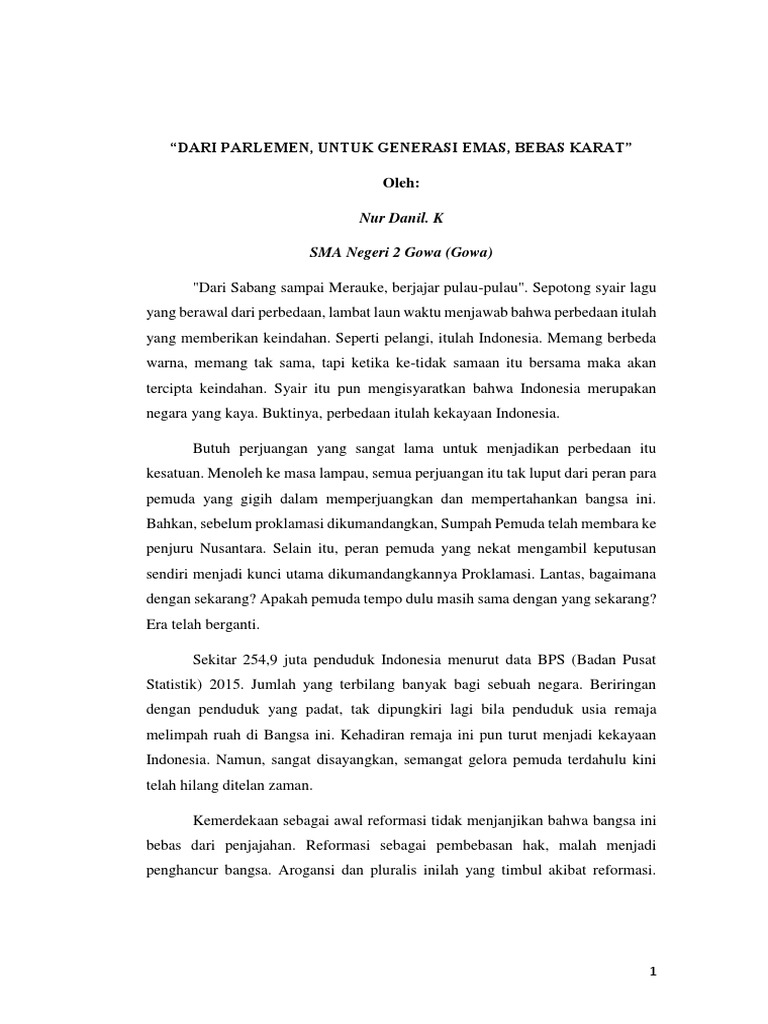 Essay Parlemen Remaja 2017 Nur Danil. K-Sulawesi Selatan-Gowa 