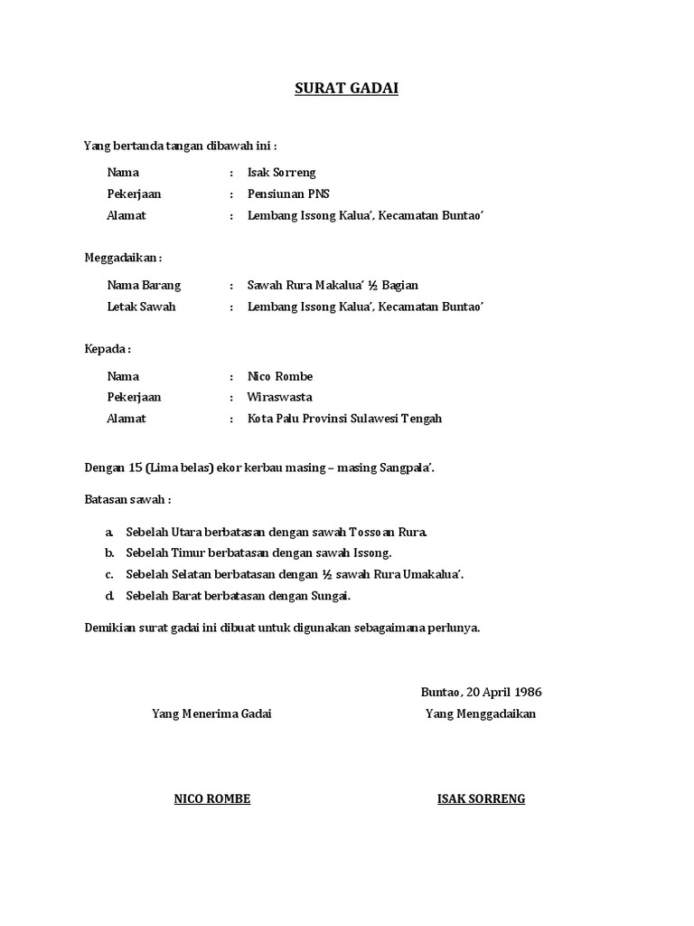Surat Gadai Sawah