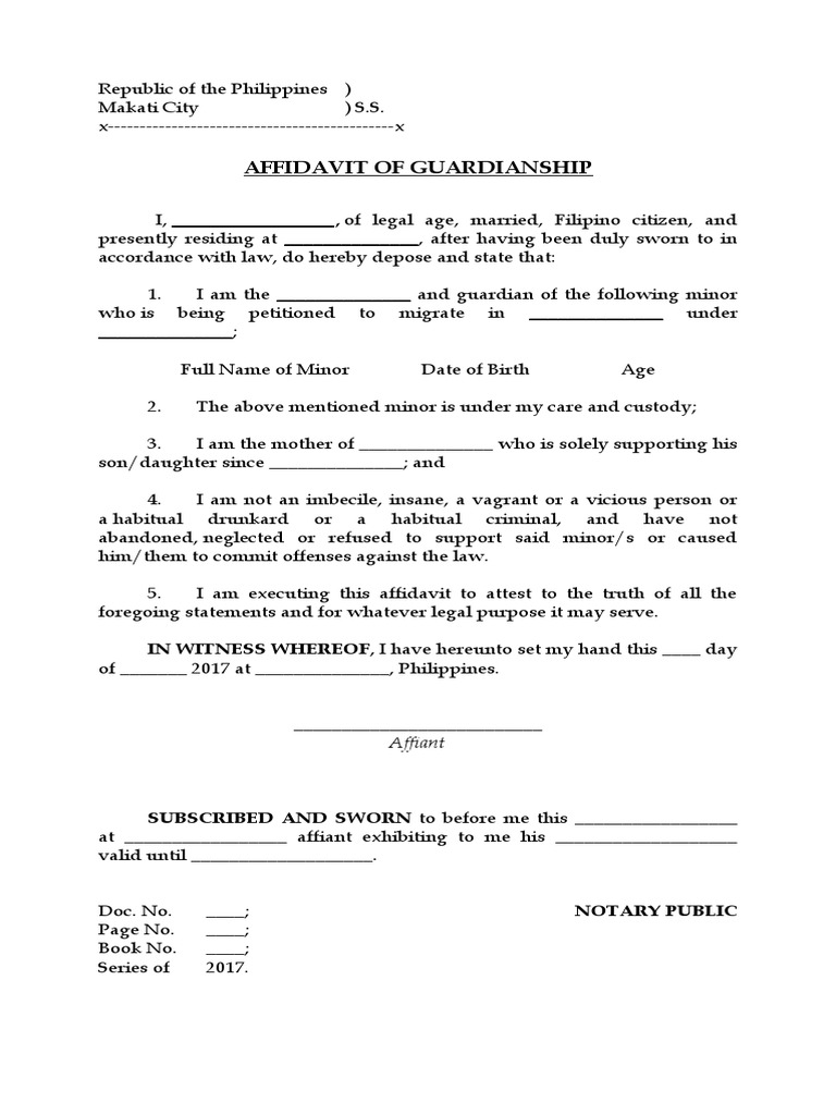 Affidavit of Guardianship Template | PDF