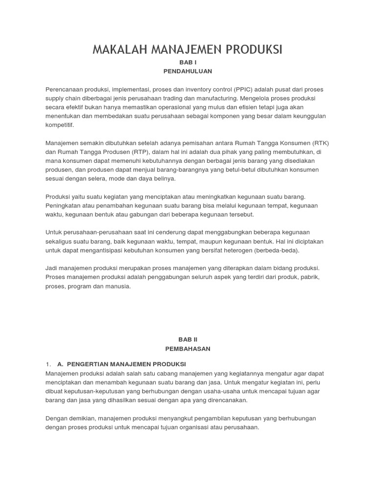Makalah Manajemen Produksi