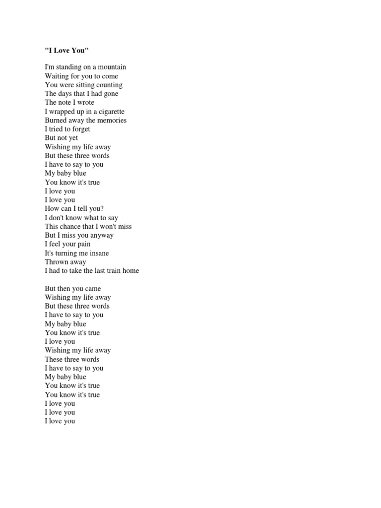 I Love You Song Lyrics Pdf