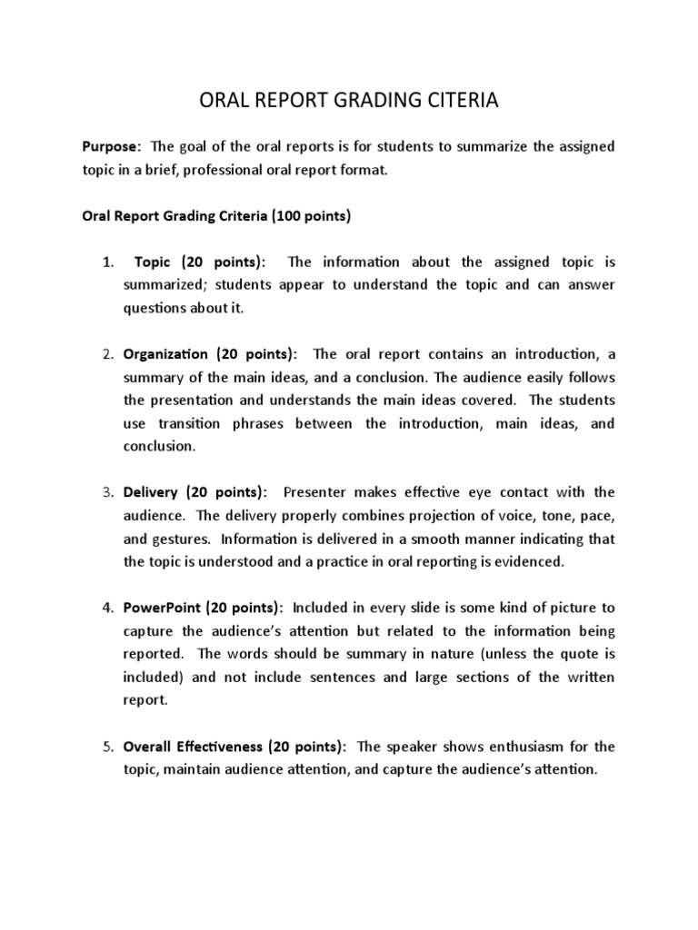 Oral Report Criteria Pdf