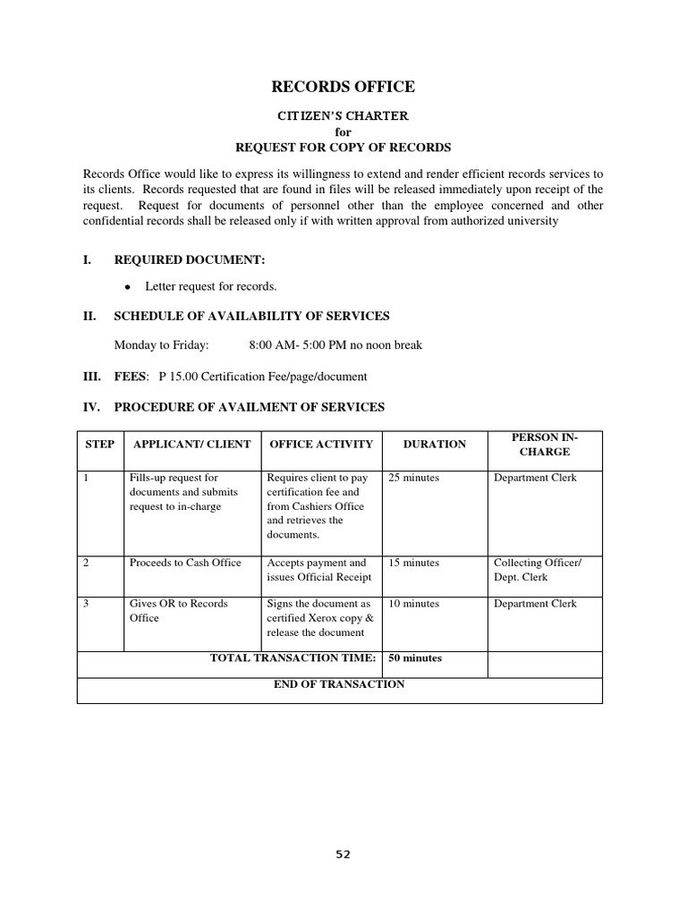 Citizen's Charter for Records Requests | PDF